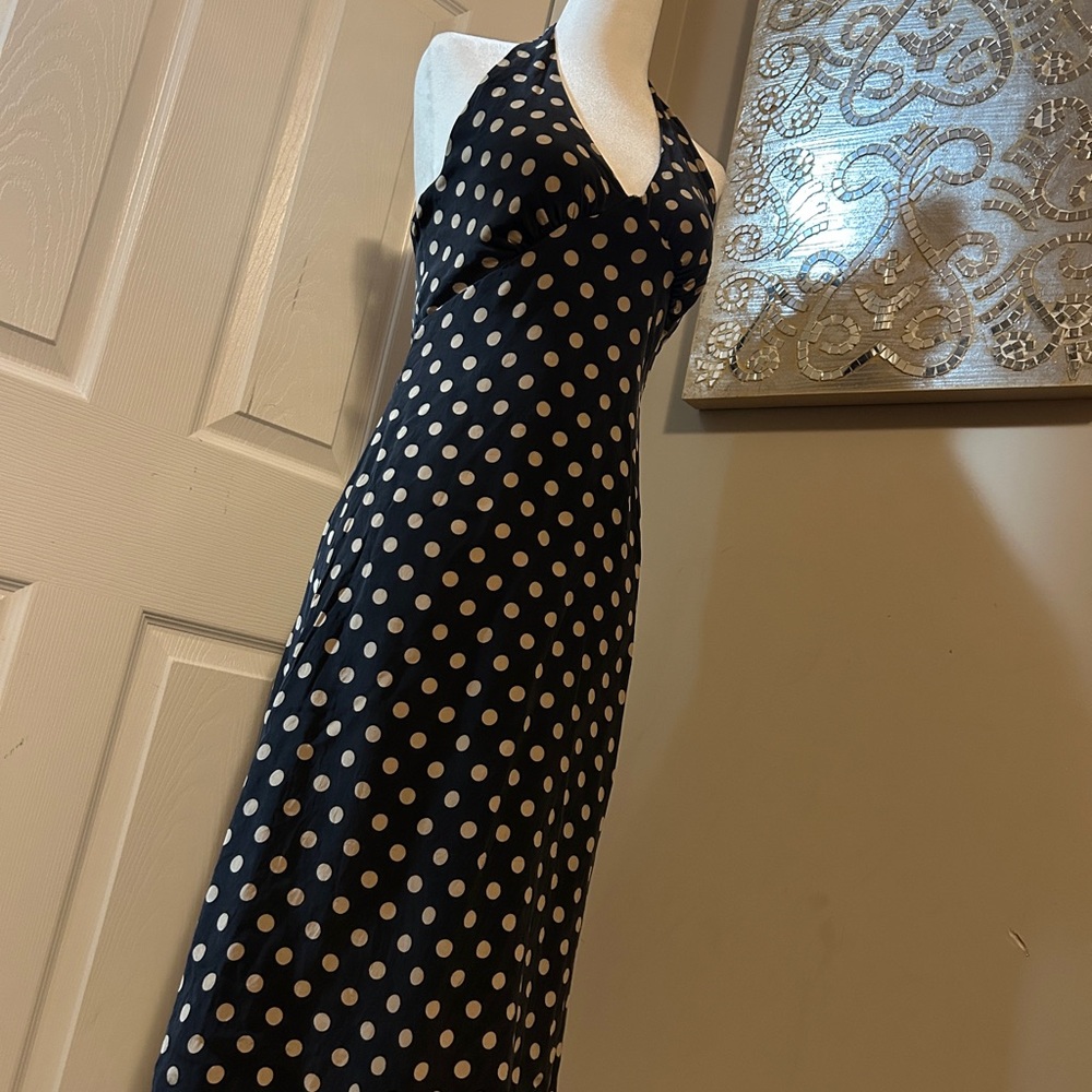 Vintage Betsey Johnson 100% Silk Black Halter Polka Dot  Dress - Picture 3 of 7